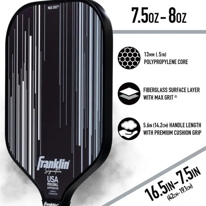 Franklin Signature Series Fiberglass Pickleball Paddle mit MaxGrit, schwarz, 16mm